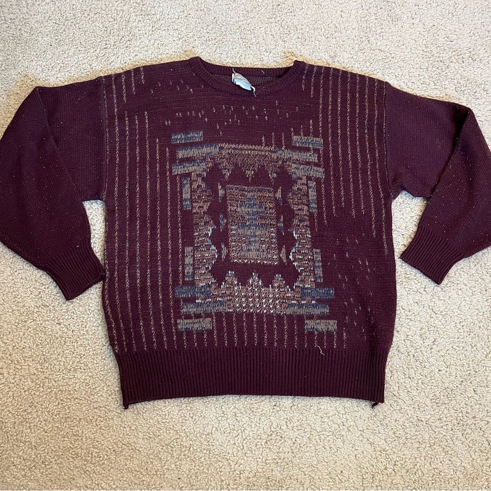5/$25 Vintage Mens Victory Sweater Sweatshirt Cabin Cottage Fever M L ? Burgundy